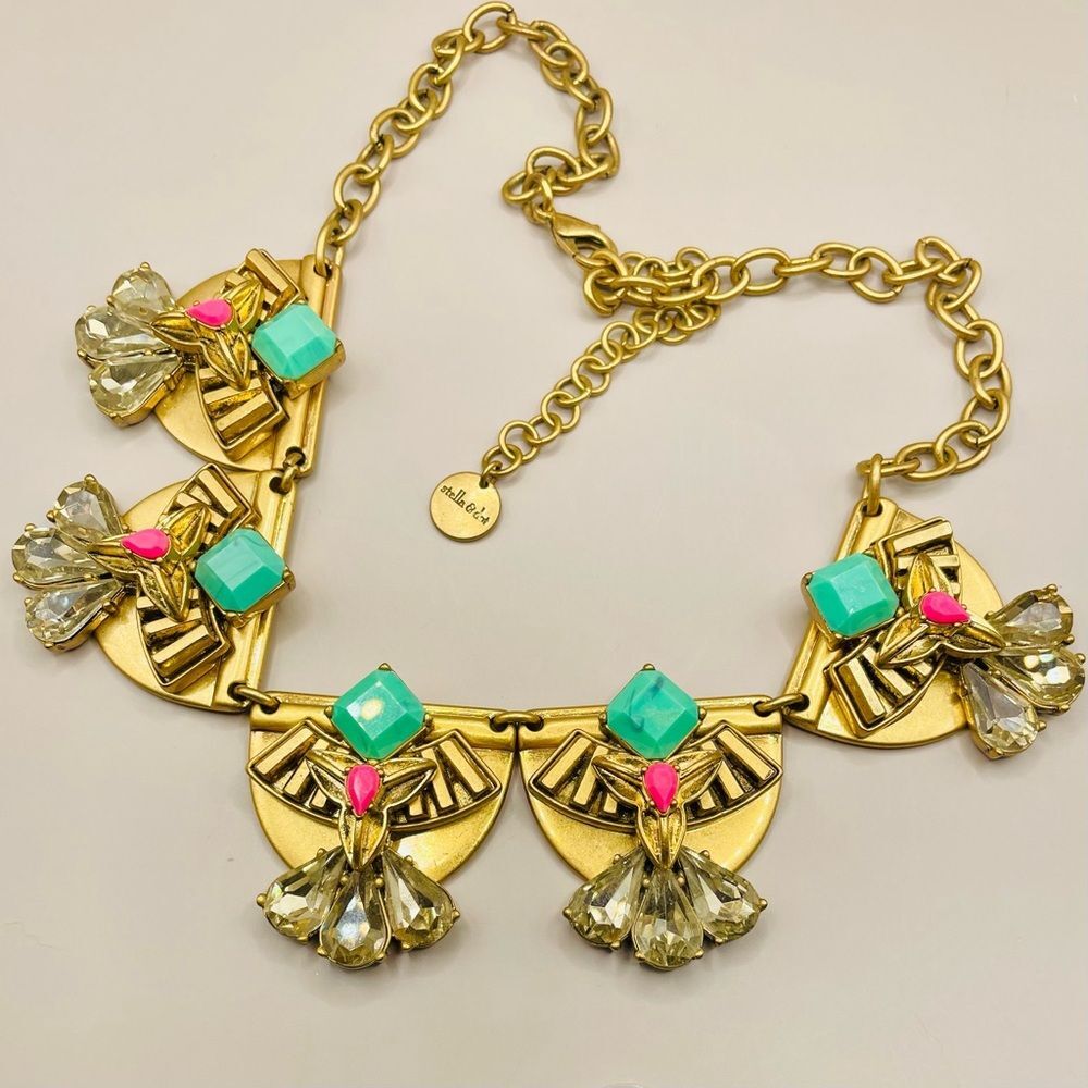 Vintage Stella & Dot rhinestone art deco statement chunky necklace. Devina